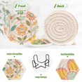 thumbnail image 4 of Yayeee 6 PCS Drink Coasters with Holder Set Woven Absorbent Round Tabletop Hot Pad, Orange Retro Flower, 4 of 7