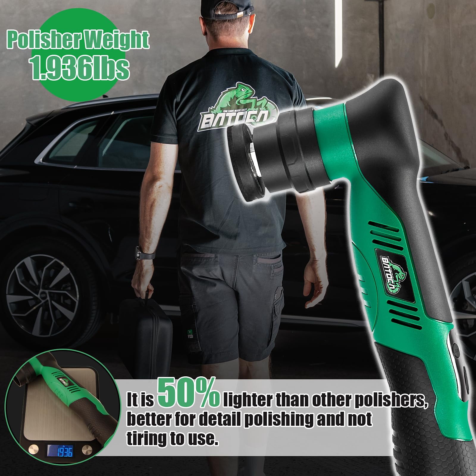 Cordless Car Buffer Polisher Kit 1 Inch 3 Inch Dual Action & Rotary Polishing Machine for Car Detailing,2x 2.0Ah Batteries,6 Variable Speeds 2000-5500RPM
