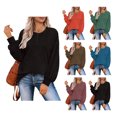 thumbnail image 4 of Top de manga larga para mujer, jersey con botones y cuello redondo, blusa informal holgada de manga larga para mujer, negro S, 4 of 6