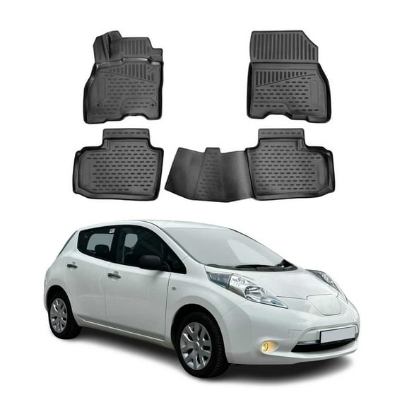 OMAC Floor Mats Liner for Nissan Leaf 2011-2017 Black TPE All-Weather 4 Pcs