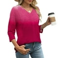 thumbnail image 4 of Drindf 3/4 Length Sleeve Gradient Womens Shirts V Neck Dressy Casual Tunic Tees Spring Loose Fit Tops Lightweight Comfy Blouses Hot Pink M, 4 of 7
