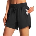 thumbnail image 1 of Shorts deportivos negros Ksmien para mujer de 5" de secado rápido y ligeros, 1 of 5