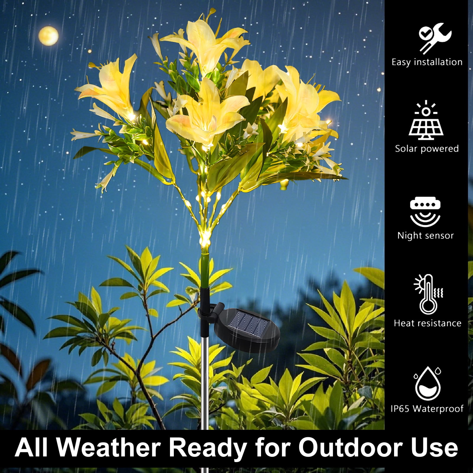 Solar Flower Lights Outdoor, 4 Pack Solar Powered Garden Lights with 28 Lily Flowers, Waterproof Pathway Lights for Outside Yard Patio Decor (Yellow, Blue, White, Pink)