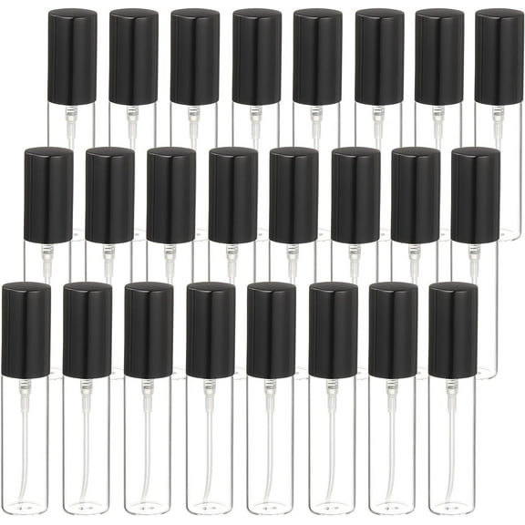 7ml Glass Mini Perfume Bottles, 25Pcs Fine Mist Bottles Refillable Empty Mini Spray Bottles with Aluminized Nozzle for Perfume, Travel Liquid, Essential Oil (Clear/Black)