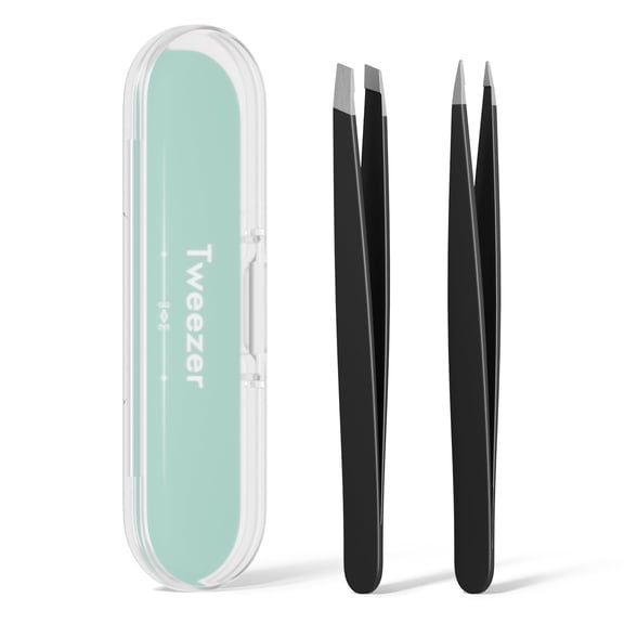 Bathway Tweezers for Women Facial Hair, Slant & Point Tip 2 Pack Eyebrow Tweezers for Men, Professional Tweezer Set Stainless Steel Precision Tweezers for Eyebrows, Splinter, Ingrown Hair Removal