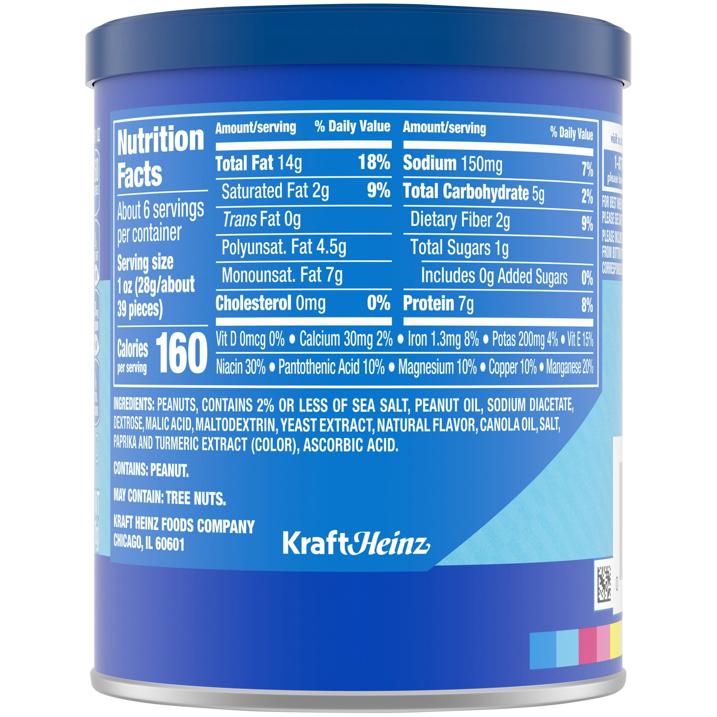 PLANTERS Sea Salt and Vinegar, Party Snacks, Plant Based Protein, 6 oz Canister