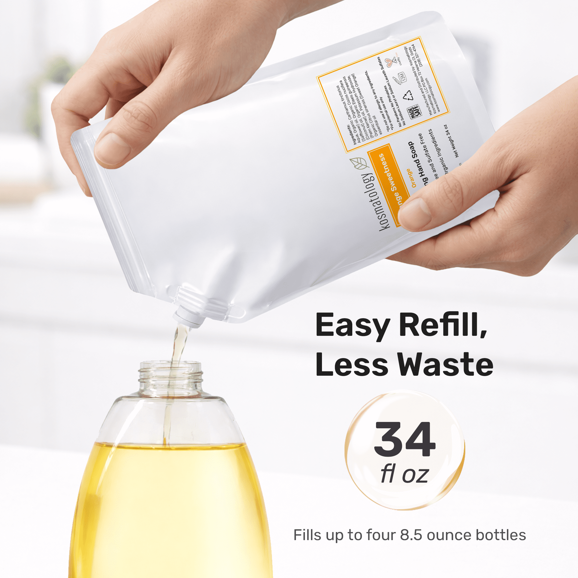 kosmatology® Orange Organic Foaming Hand Soap Refill | Moisturizing Hand Wash | Clean Ingredients, Infused with Essential Oils | 34 fl oz