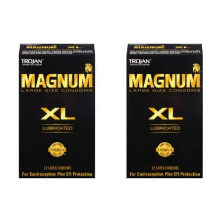 TROJAN Magnum XL Lubricated Premium Latex Condoms 12 Each (Pack of 2)