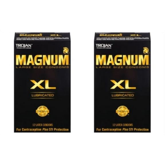 TROJAN Magnum XL Lubricated Premium Latex Condoms 12 Each (Pack of 2)