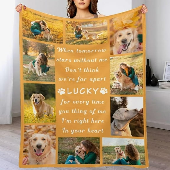AISENIN Custom Dog Cat Photos Collage Text Throw Blanket Personalized Pet Memorial Blanket for Pet Lovers