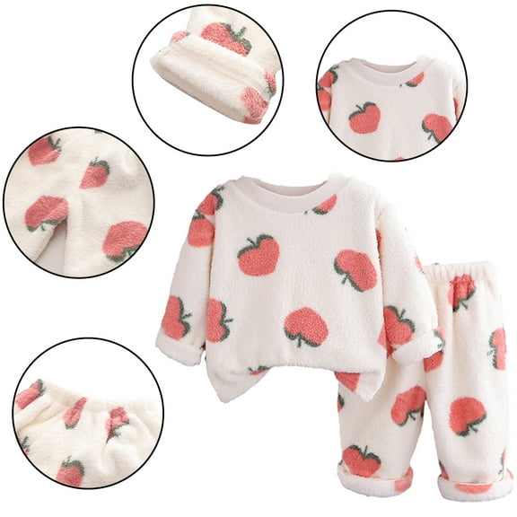 KYAIGUO 2 Piece Infant Girls Sleepwear down Winter Warm Fleece Pajama Set Tops pants Warm Outfits for Toddler 3m-6Y