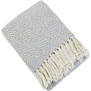Fennco Styles Sevan Collection Soft 100% Cotton Diamond Weave Throw Blanket, 50" W x 60" L (Grey)