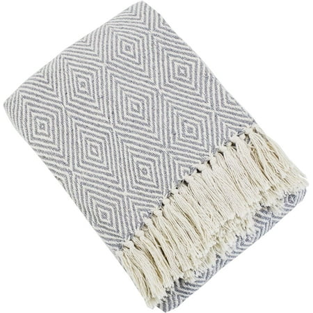 Fennco Styles Sevan Collection Soft 100% Cotton Diamond Weave Throw Blanket, 50" W x 60" L (Grey)