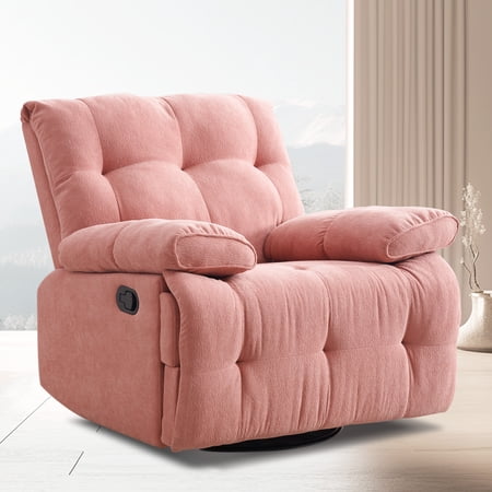 bizinore Swivel Manual Glider Rocker Recliner Chair with Tufted Velvet, Cream