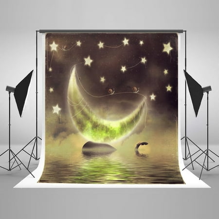 Image of GreenDecor 5x7ft Cartoon Photography Backdrop Moonlight Sea Photo Studio Props Background for Photography Video Cosplay