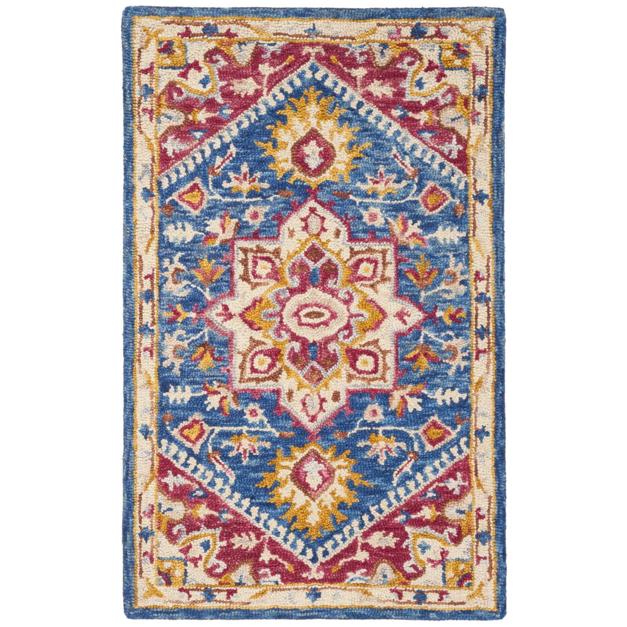 SAFAVIEH Aspen Gamal Floral Bordered Wool Area Rug, Navy/Fuchsia, 2' x 3'