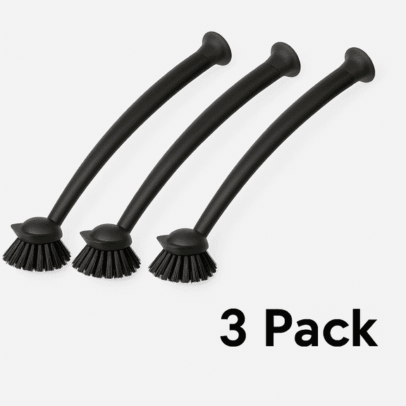 (3-Pack) Black Suction Cup Dish Brush – Self-Standing Kitchen Scrubber with Ergonomic Handle & Durable Bristles