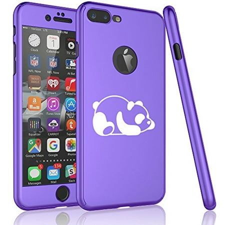 For Apple iPhone 360° Full Body Thin Slim Hard Case Cover + Tempered Glass Screen Protector Lazy Panda (Purple For iPhone 6 / 6s)