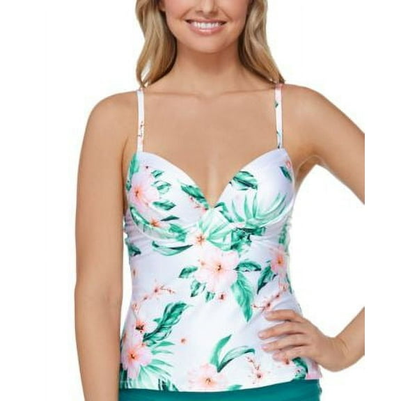 $44 Raisins Juniors Aloha Nights Moonshadow Underwire Tankini Top White Medium