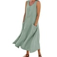 thumbnail image 1 of Vestido largo liso con cuello redondo y bolsillos para mujer: corte holgado informal, transpirable, adecuado para la playa, fiestas y el día a día, tallas S-XXL., 1 of 5