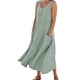 thumbnail image 1 of Vestido largo liso con cuello redondo y bolsillos para mujer: corte holgado informal, transpirable, adecuado para la playa, fiestas y el día a día, tallas S-XXL., 1 of 5