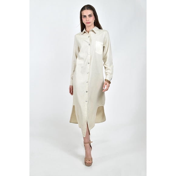 Vestido camisero bolsillo lentejuela Roman Fashion /Juvenil, 3838 (Arena) beige M