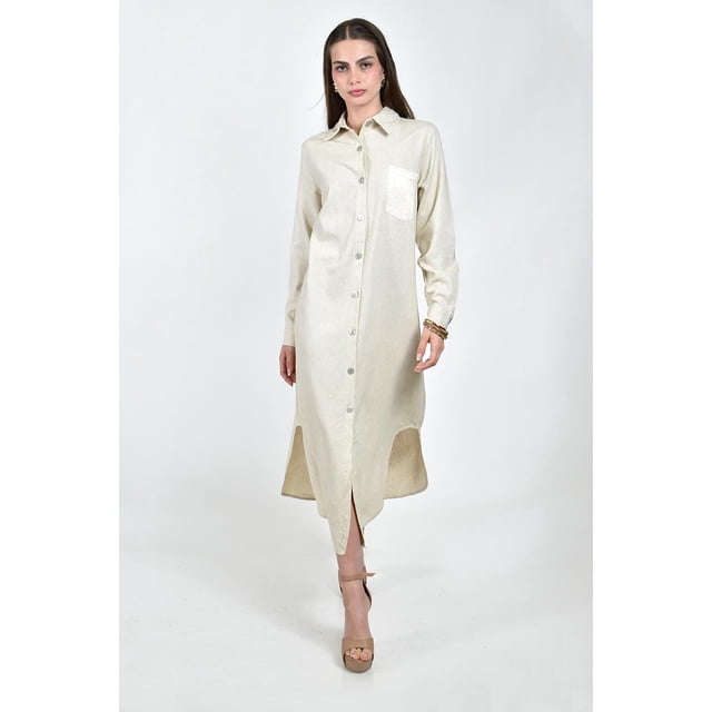 Vestido camisero bolsillo lentejuela Roman Fashion /Juvenil, 3838 (Arena) beige M