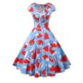 thumbnail image 3 of Vestido de fiesta de Navidad para mujer, manga corta, cuello en V, elegante estampado Vintage, vestido veraniego para graduación de Año Nuevo, bata 3XL, 3 of 4