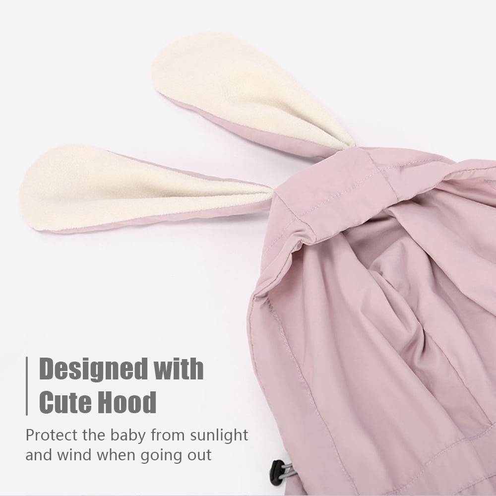Riousery Baby Carrier Cover Hooded Stretchy Cloak for Infants Windproof Soft Stroller Cover with Pocket Purple Pink Rabbit 32x26x0.8 inches / 81x66x2 cm