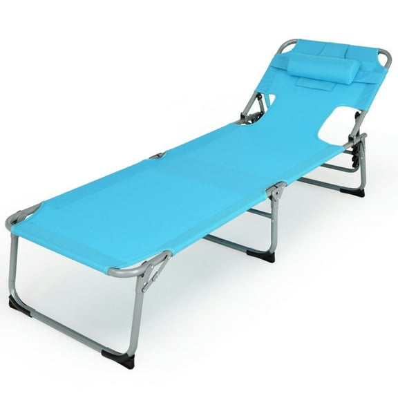 Topcobe Folding Beach Lounge Chair with Pillow for Outdoor, Outdoor Patio Lounge Chairs-Turquoise