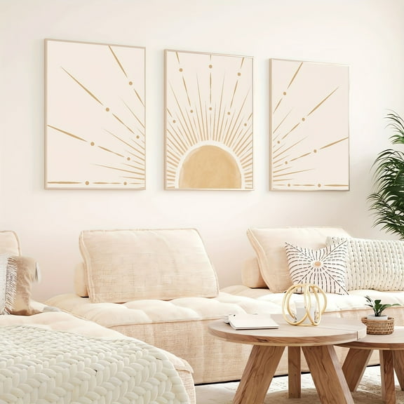 Set of 3 Bohemian Sunshine Mid Century Retro Poster Print Rising Sun Boho Art Canvas Painting Minimalist Modern Wall Picture Living Room Bedroom Home Decoration,Frameless