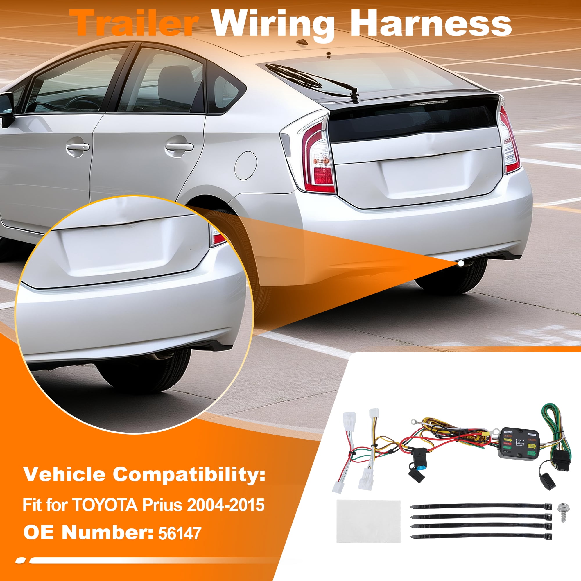 Unique Bargains 4-Way Flat Trailer Wiring Harness for TOYOTA Prius 2004-2015