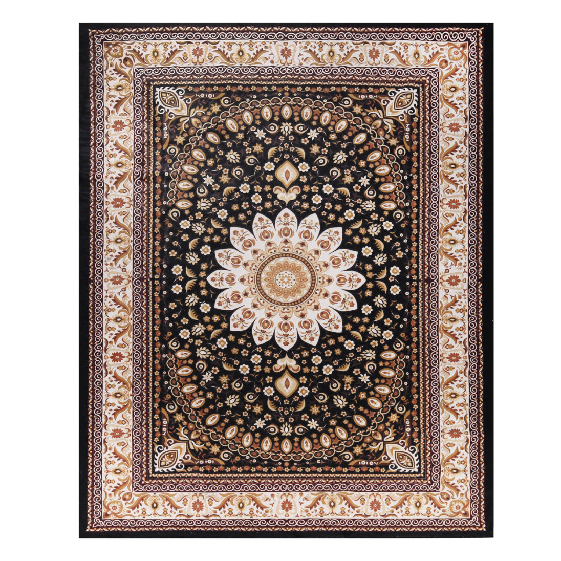 Superior Milan Floral Medallion Washable Indoor Area Rug, 10' x 14', Black - Ivory