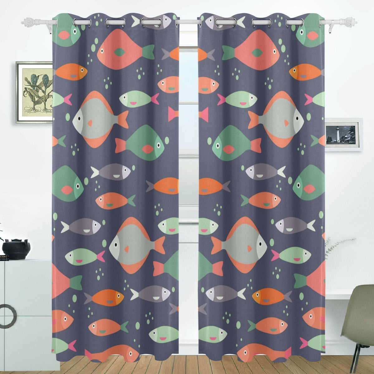 POPCreation Fish Pattern Window Curtain Blackout Curtains Darkening