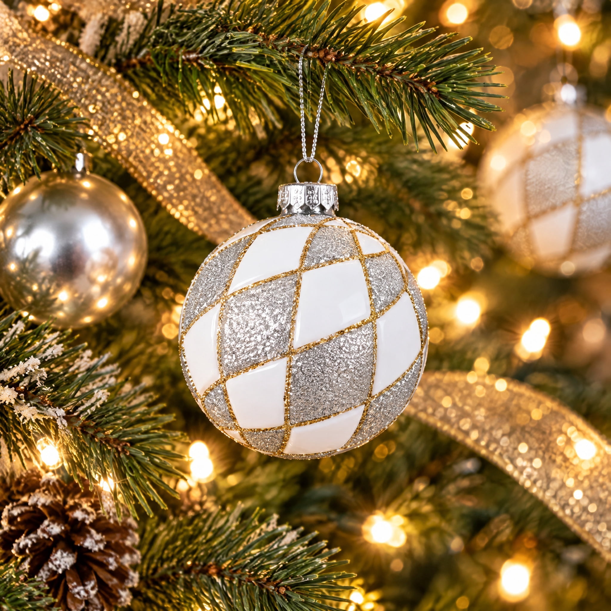 8-Count Silver and White Ball Shatterproof Christmas Ornaments, 4.3", by Holiday Time