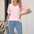 thumbnail image 4 of Tittly T Shirts for Women Spring Tops for Women Women's Puff Short Sleeve Solid Tunic Top V Neck Hollow Out Loose Tshirts Tshirts Shirts Basic Tees Pink XXL, 4 of 9