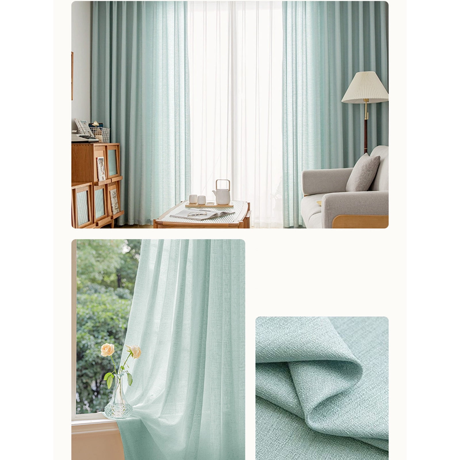 Mint Green Linen Style Curtains 2-Pack, 150x270cm Flax Window Drapery for Home Decor, Soft and Durable Window Coverings