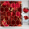 thumbnail image 4 of Poedist 4Pcs Marble Bathroom Sets with Shower Curtain and Rugs, Marble Shower Curtain Set with Non-Slip Rugs,Toilet Lid Cover,Bath Mat and 12 Hooks,71 x 71 Inch, Red Honeycomb Marble, 4 of 6