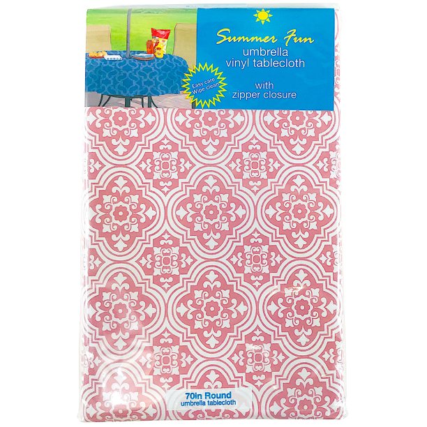 Elrene Summer Vinyl Tablecloths Umbrella Hole with Zipper 70" Round