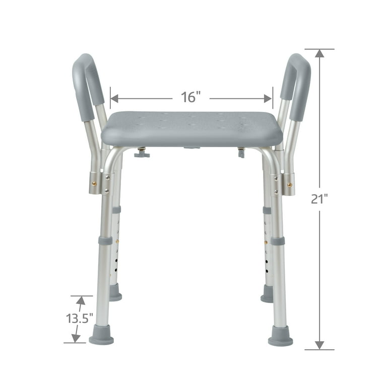 Medline Bath Aluminum Bench with Arms Height Adjustable Tool Free Assembly 350 lb. Weight Capacity Gray