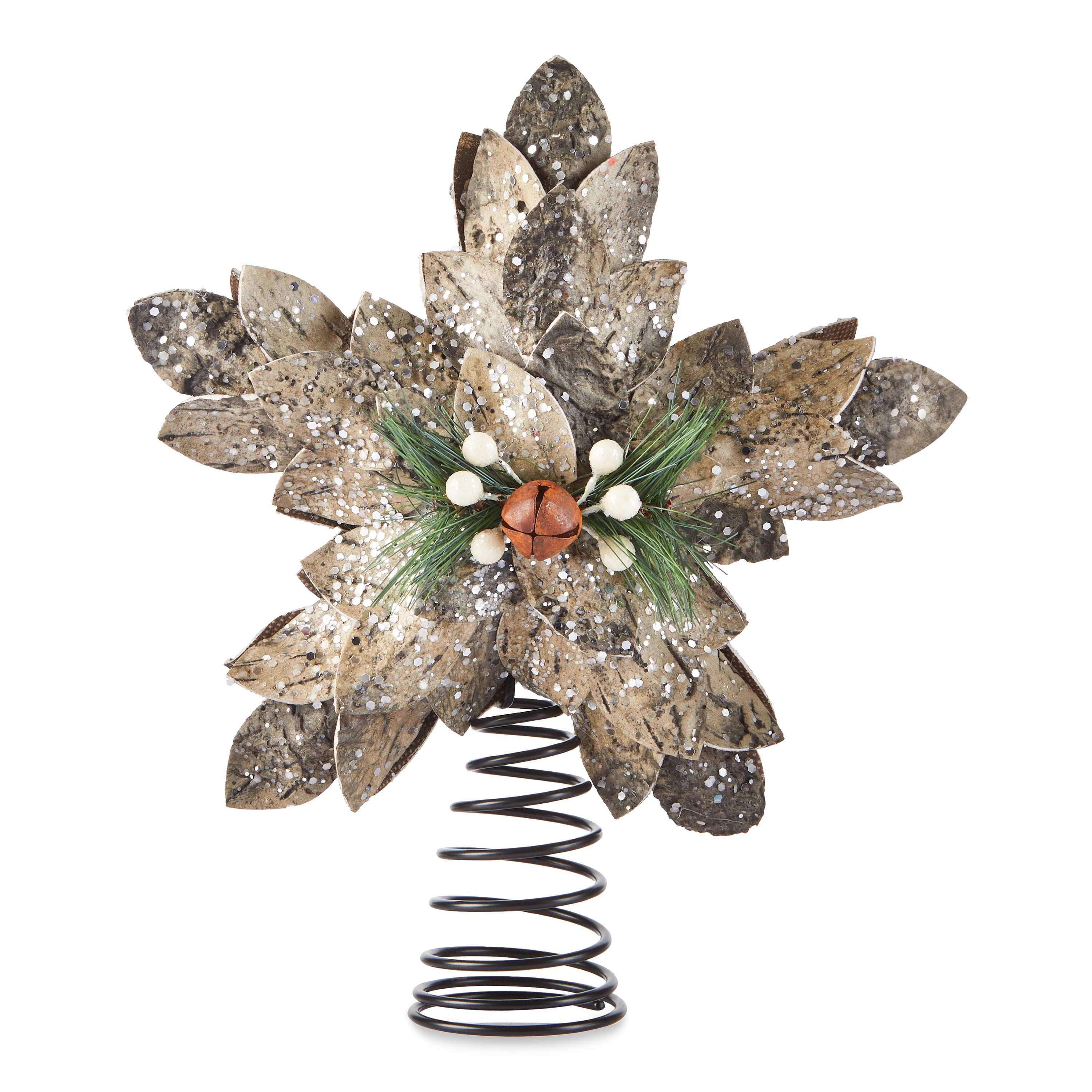 Holiday Time Birch Star with Bell & White Berry Tree Topper, 10"
