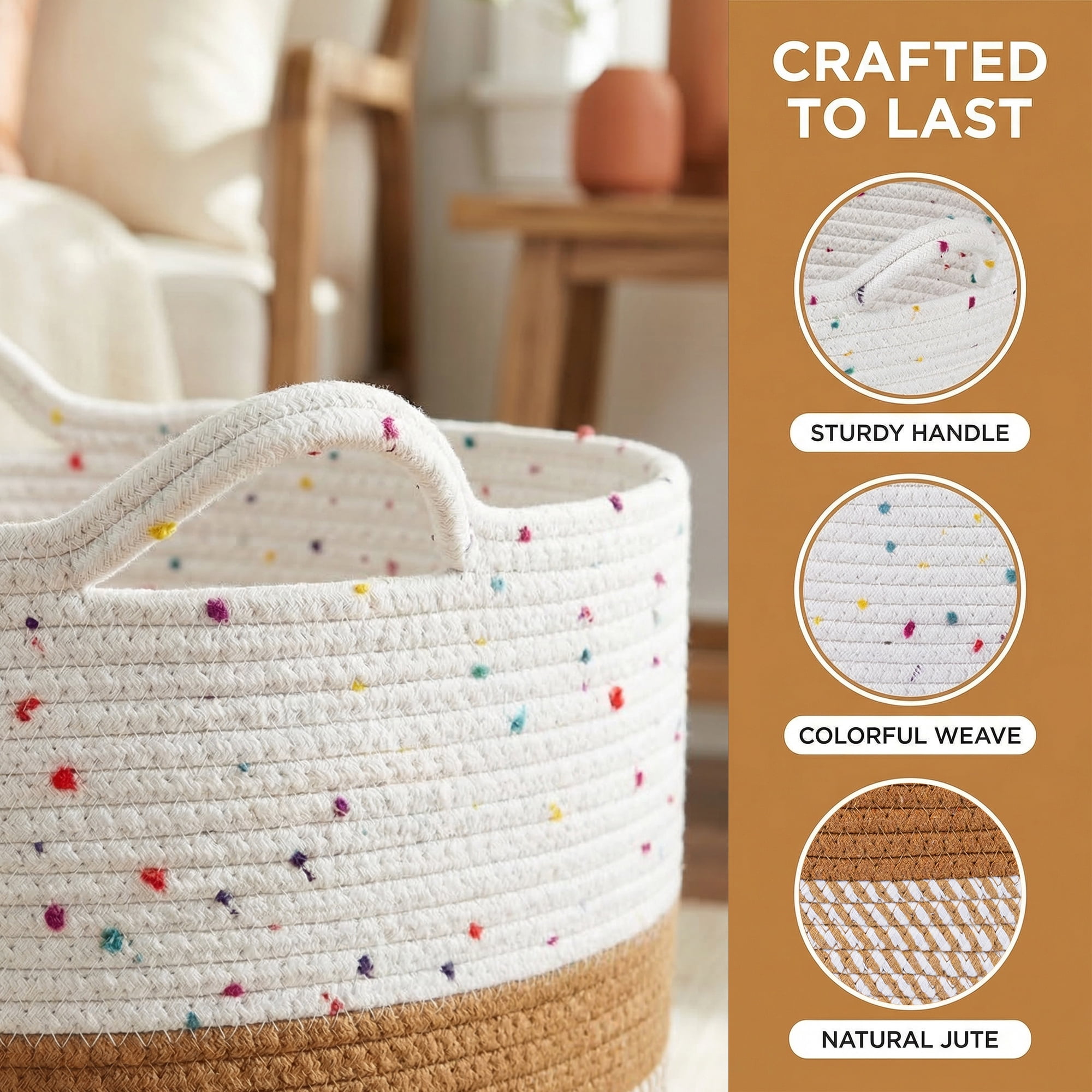 Unique Bargains Multiple Use Woven Storage Bin for Home White Brown 15.7*15.7*11.8in
