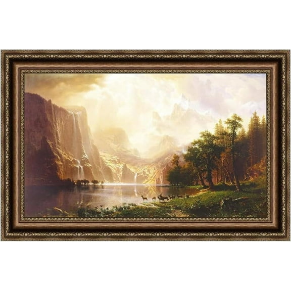 INVIN ART Framed Canvas Art Giclee Print Among The Sierra Nevada,California by Albert Bierstadt Wall Art Living Room Home Office Decorations(Vintage Embossed Gold frame,28"x40")