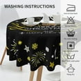 thumbnail image 5 of Happy New Year Tablecloth Round 60Inch, Black Merry Christmas Balls Fireworks Cheers Table Cover for Kitchen Dining, Winter Xmas Snowflakes Table Cloth Washable for Holiday Indoor Outdoor Decor, 5 of 6