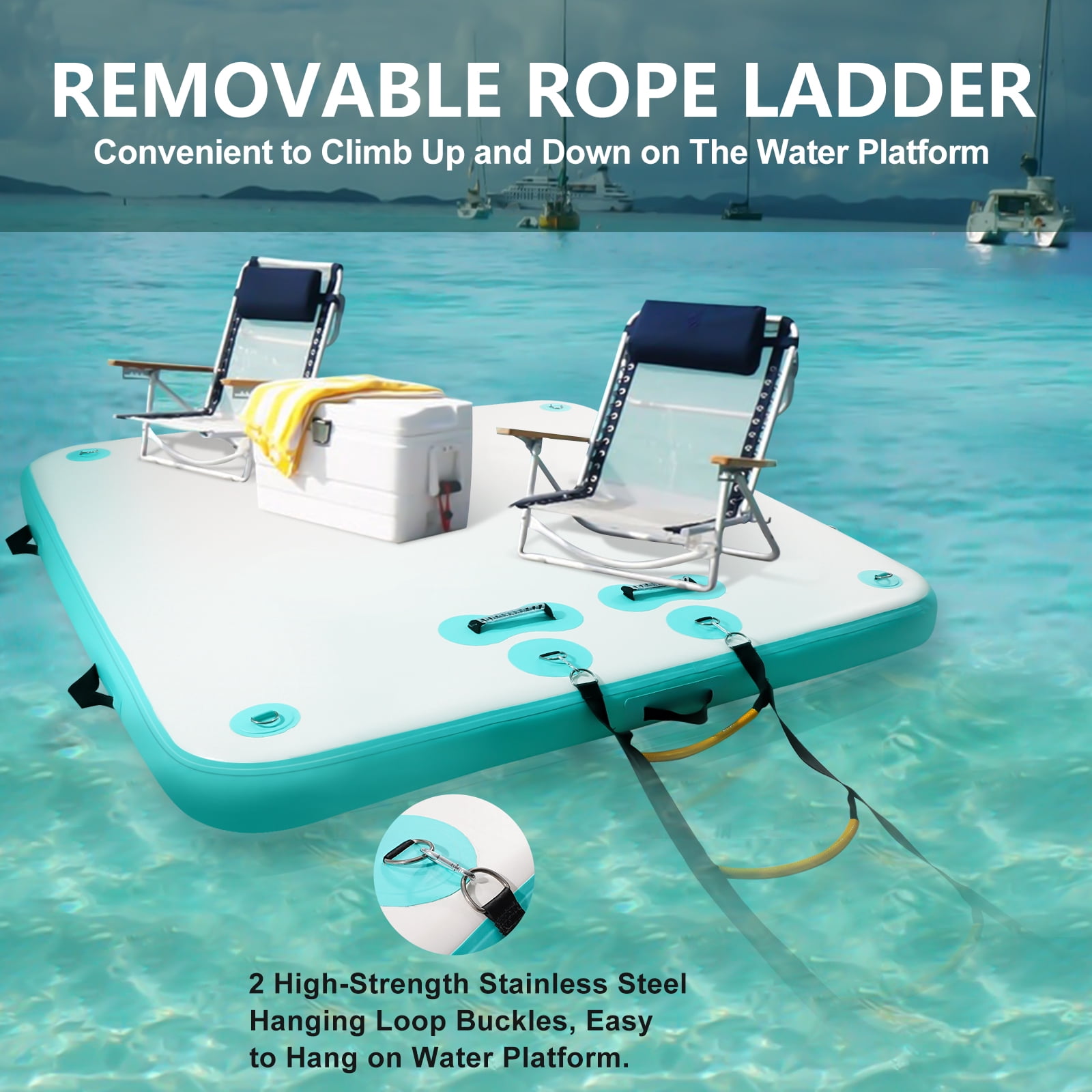 TONKOUM 6 x 5.25FT Floating Dock Inflatable Water Platform For Lake/Boat/Island/Pool