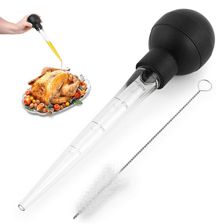 

(Large) Turkey Baster With Cleaning Brush - Food Grade Syringe Baster For Cooking & Basting With Detachable Round Bulb - Ideal For Butter Drippings Glazes Roasting Juices for Poultry and More
