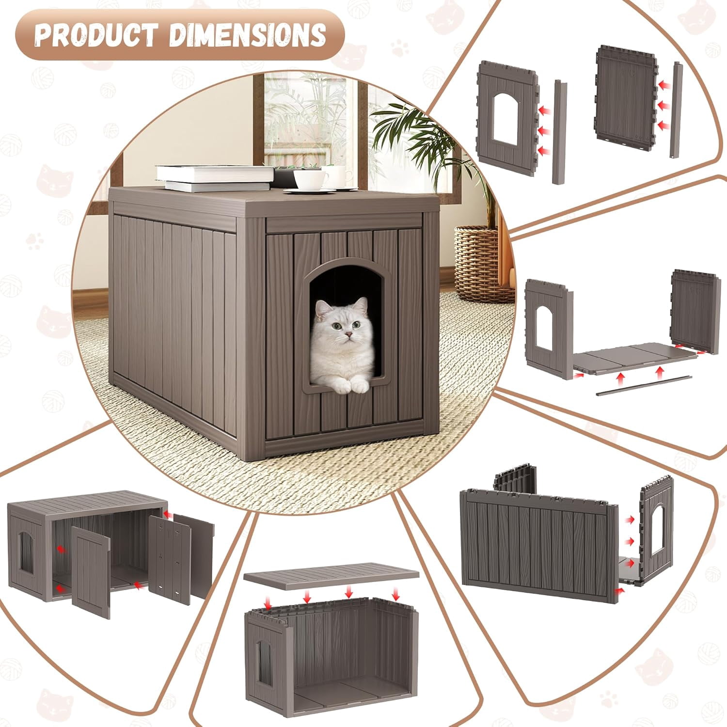 ZUCONKITCH Indoor/Outdoor Enclosed Cat House, Weather-Resistant Pet Shelter with Dual-Entry Design, Secure Cat Retreat for Feral & Household Cats