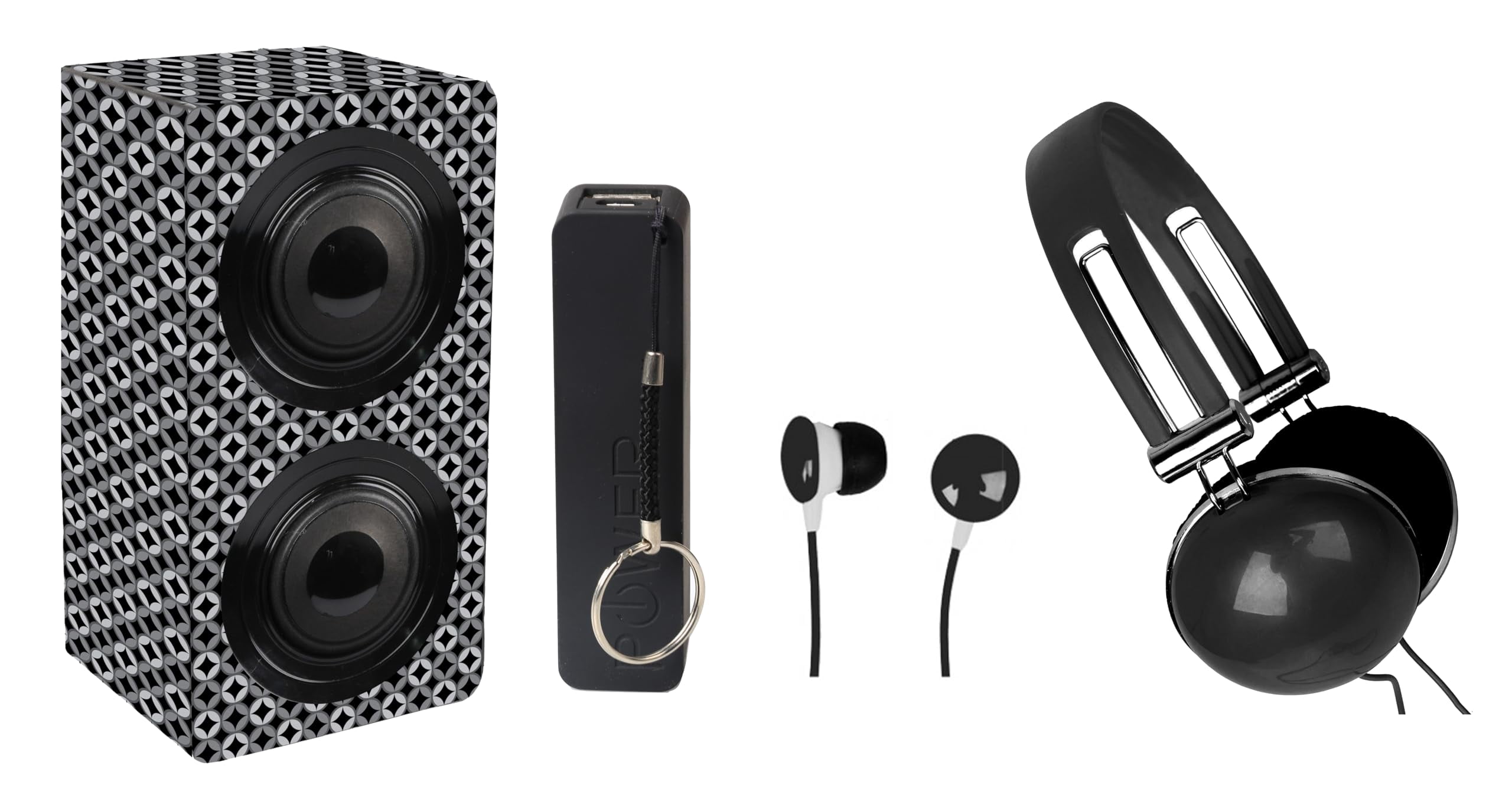 Naxa Electronics NAS-3061A Portable Bluetooth Stereo Speaker Entertainment Pack with Headphones, Earphones and Battery Pack, Black