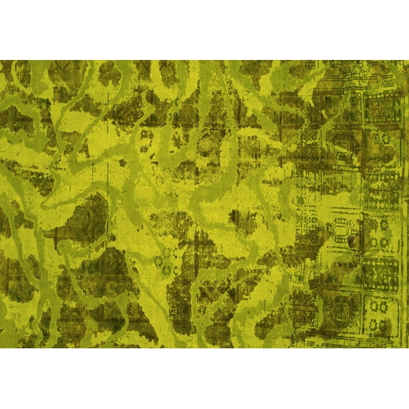 Ahgly Company Machine Washable Indoor Rectangle Persian Yellow Bohemian Area Rugs, 7' x 10'