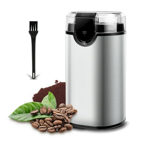 Coffee Grinder Electric Spice Grinder, Morpiot Stainless Steel Blades Grinder for Coffee Bean Seed Nut Spice Herb Pepper, Transparent Lid ,and Cleaning Brush , Silver